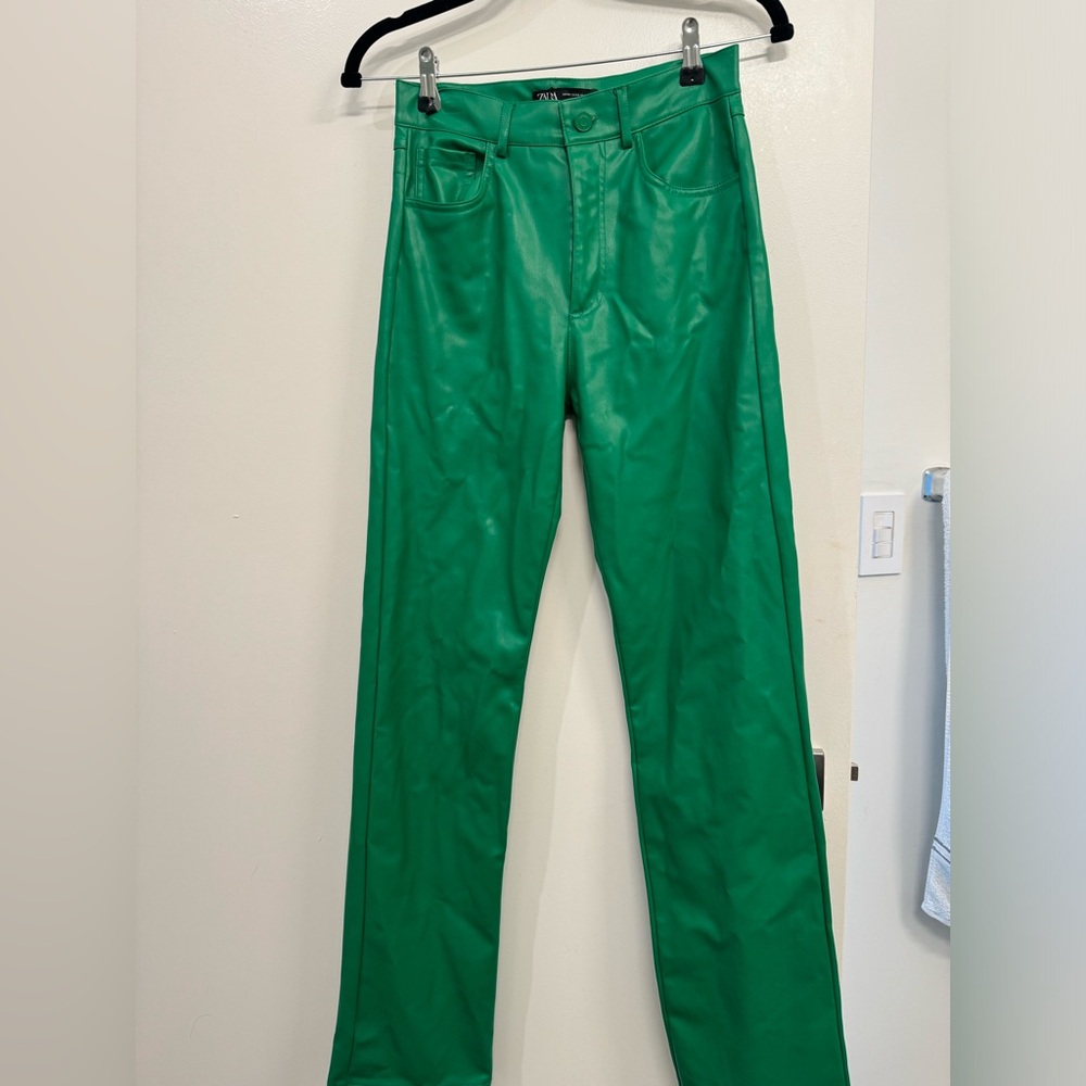 Zara green leather pants